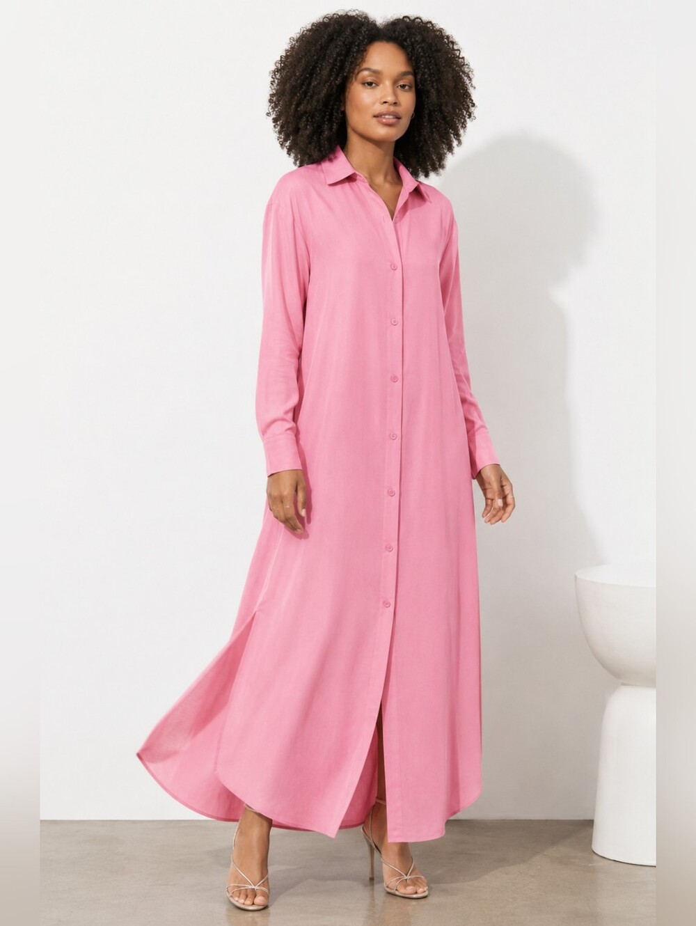 Pink Button Down Shirt Dress